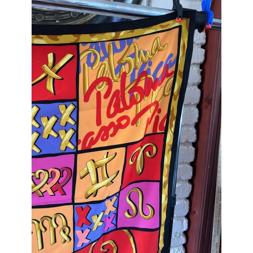 Paloma Picasso Scarf Multicolor Silk‎ Zodiac Astrology Print 31in Square